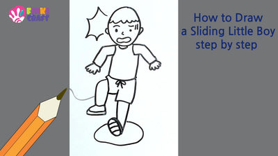 How to draw a sliding little boy step by step