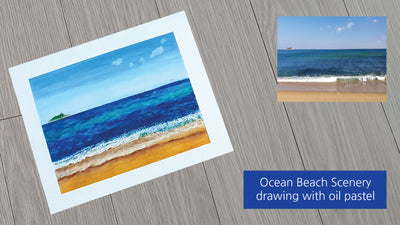 Ocean beach scenery drawing with oil pastel  🌊🐬