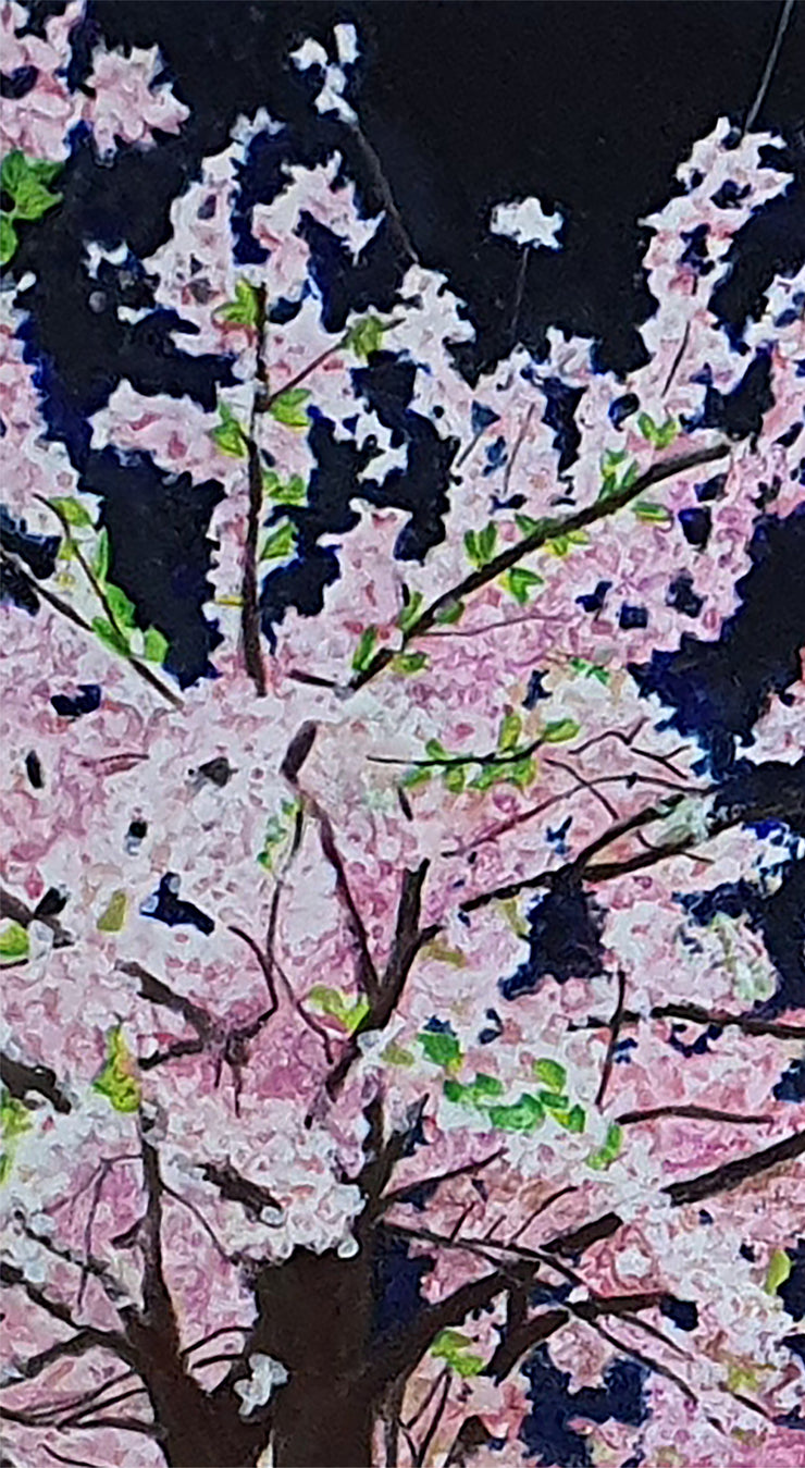 A colorful Cherry Blossom Night scene with oil pastel 🌸 image JPEG, JPG file