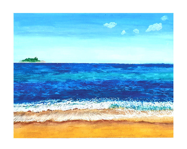 A colorful Ocean Beach Scenery drawing with oil pastel 🌊🐬image JPEG, JPG file