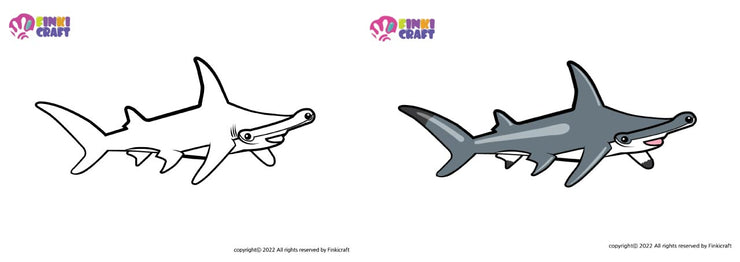 Hammerhead Shark line and coloring art image Digital EPS, AI file