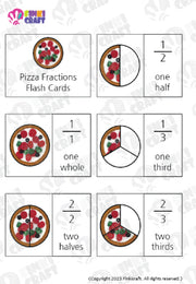 Pizza Fractions printable flash cards, Digital PDF file, Printable image