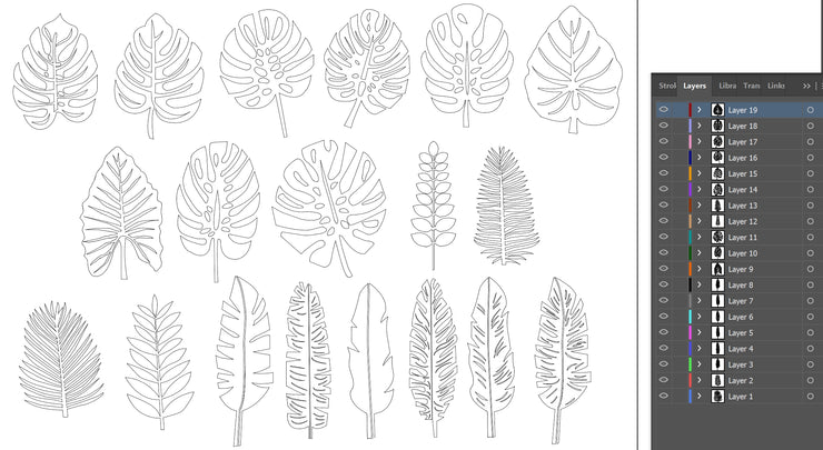 Tropical leaves and Set of tropical leaves Illustration, Colorful Tropical leaves, Tropical leaves black vector silhouettes on white, Digital EPS, AI file